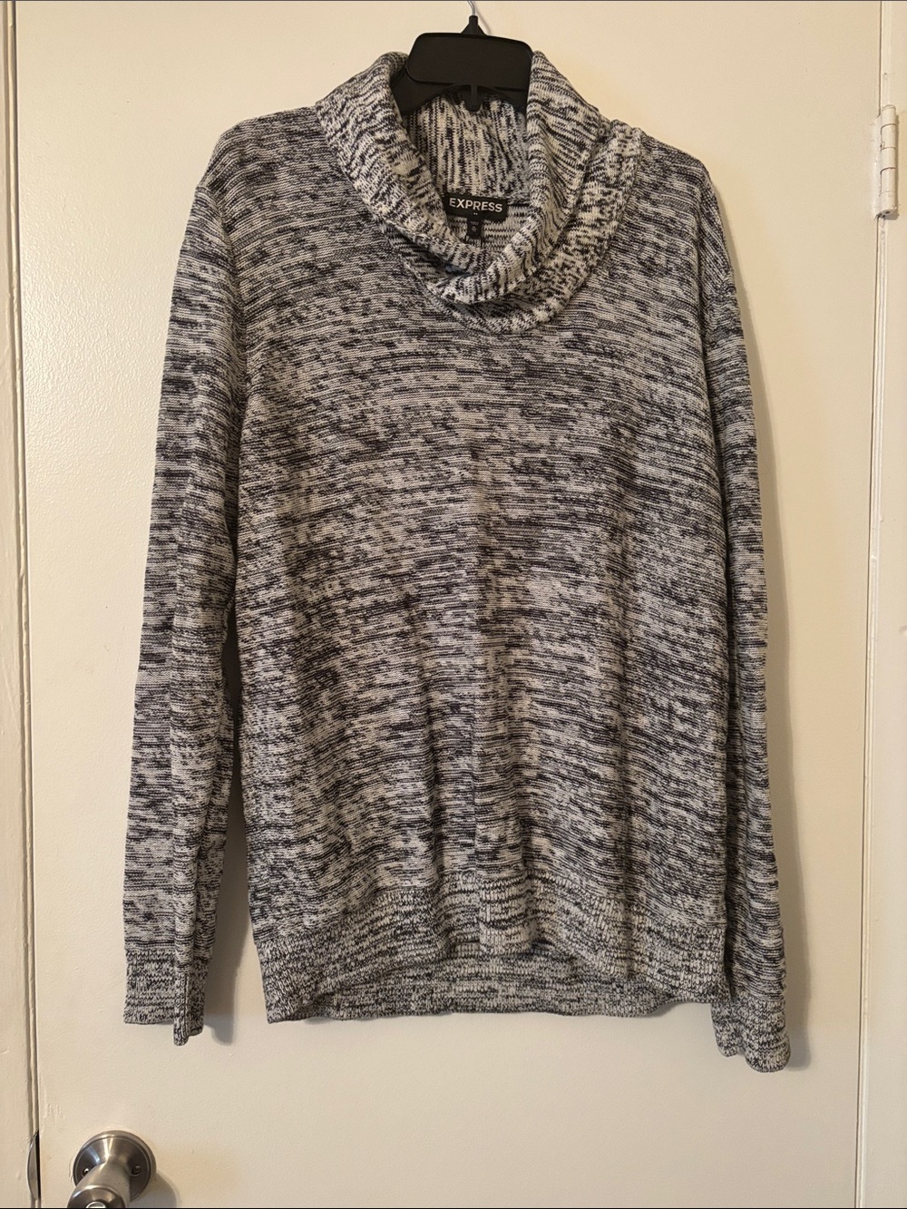 Express Black & White Marled Cowl Neck Sweater